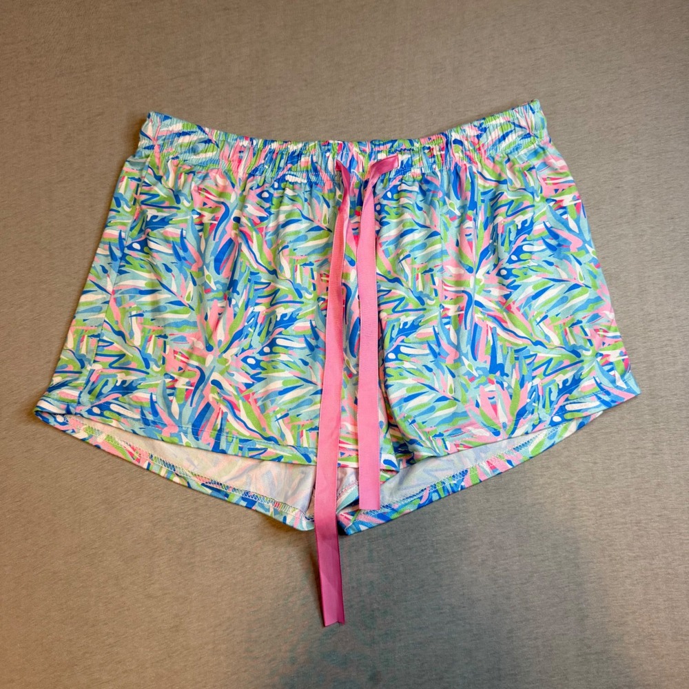 Simply Southern Tropical Palm Print Lounge Shorts Pink Green Medium Large vacay